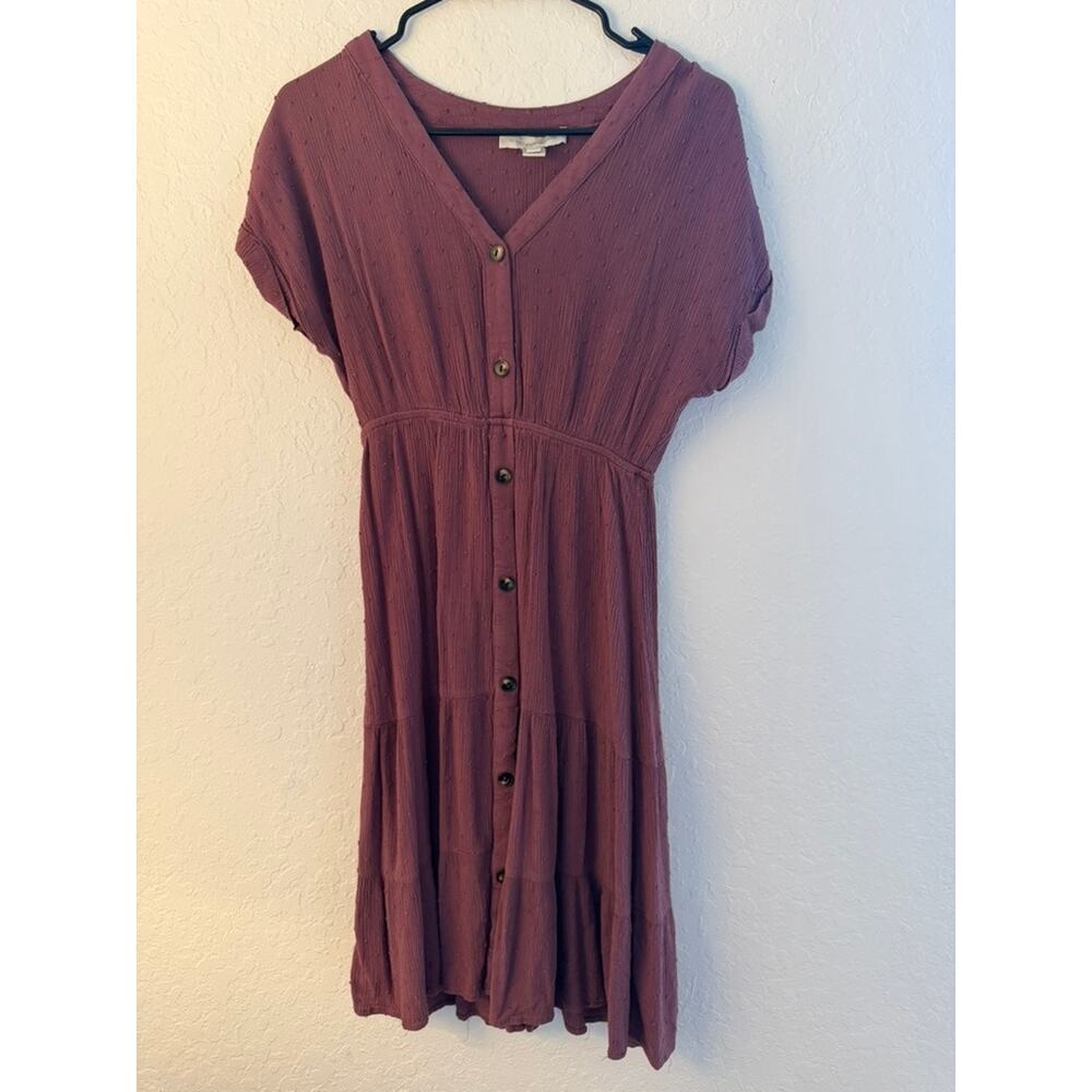 Monteau Los Angeles Mauve Swiss Dot Button Front Mini Dress Size M